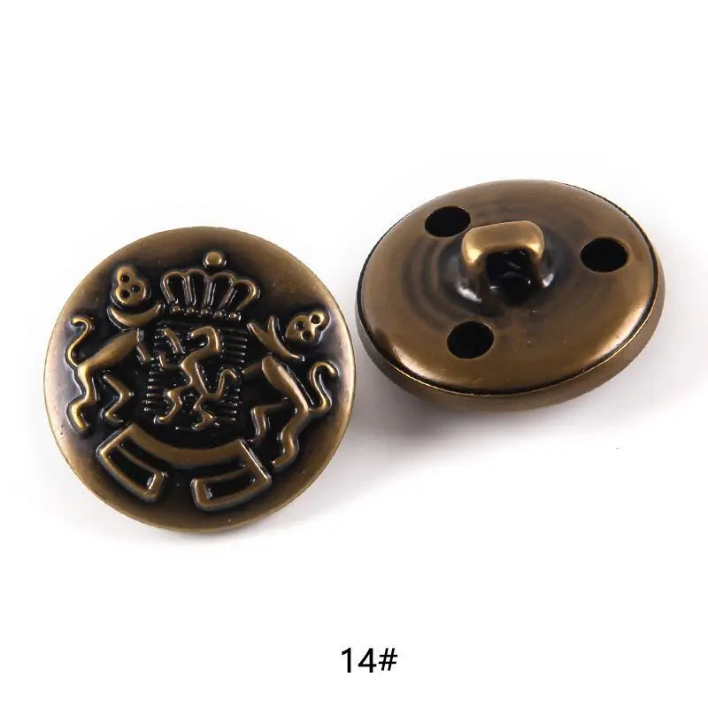 10pcs 15/20/25mm Metal Vintage Coat Suit Uniform Button Retro Copper Buttons Round Shank button DIY Sewing Ornaments