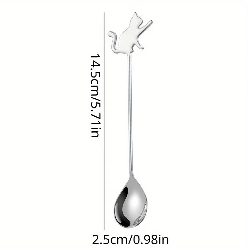 2pcs, Dessert Spoon, Stainless Steel Coffee Spoon, Cute Milk Spoon, Kawaii Cat Stirring Spoon, Reusable Ice Cream Spoon