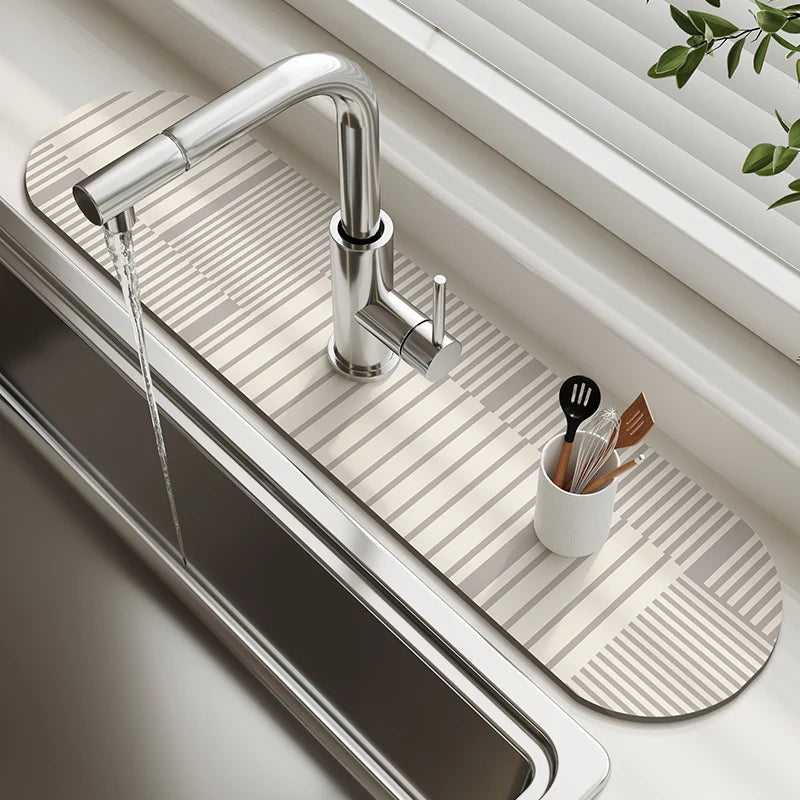 Kitchen Sink Faucet Mat Absorbent Faucet Splash Guard Drain Pad Bathroom Countertop Protector Diatomite Faucet Rug Washable