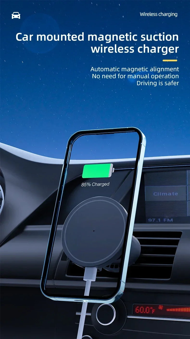 Magnetic Car Wireless Charger + Ring For iPhone 12 13 14 15 16 17 pro max mini Air Vent Car Phone Holder Stand Fast Car Charging