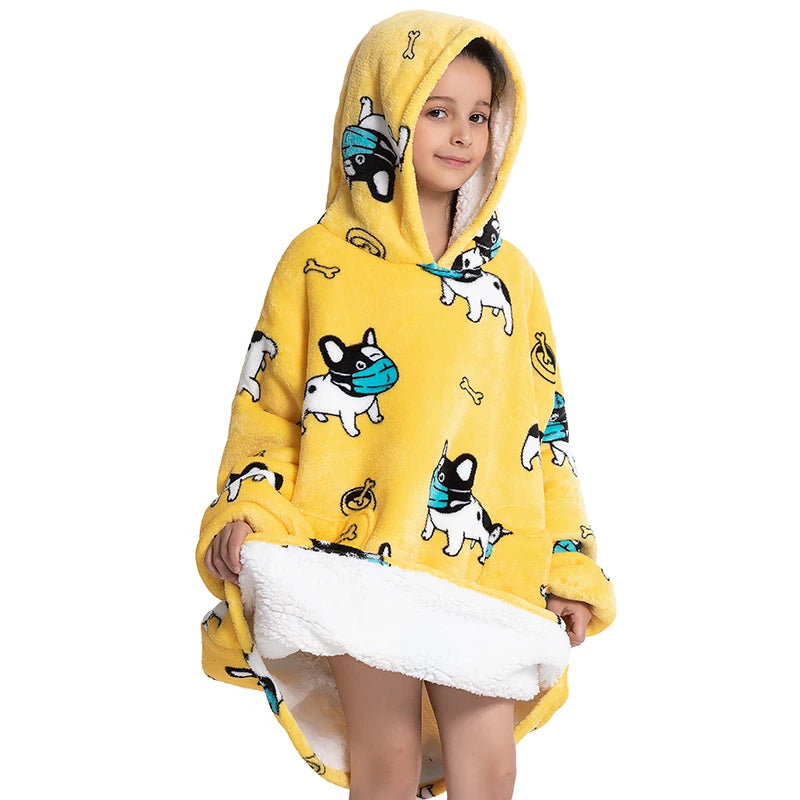 Winter Hoodies Sweatshirt Women Men Pullover Fleece Giant TV Oversized Blanket with Long Flannel Sleeves