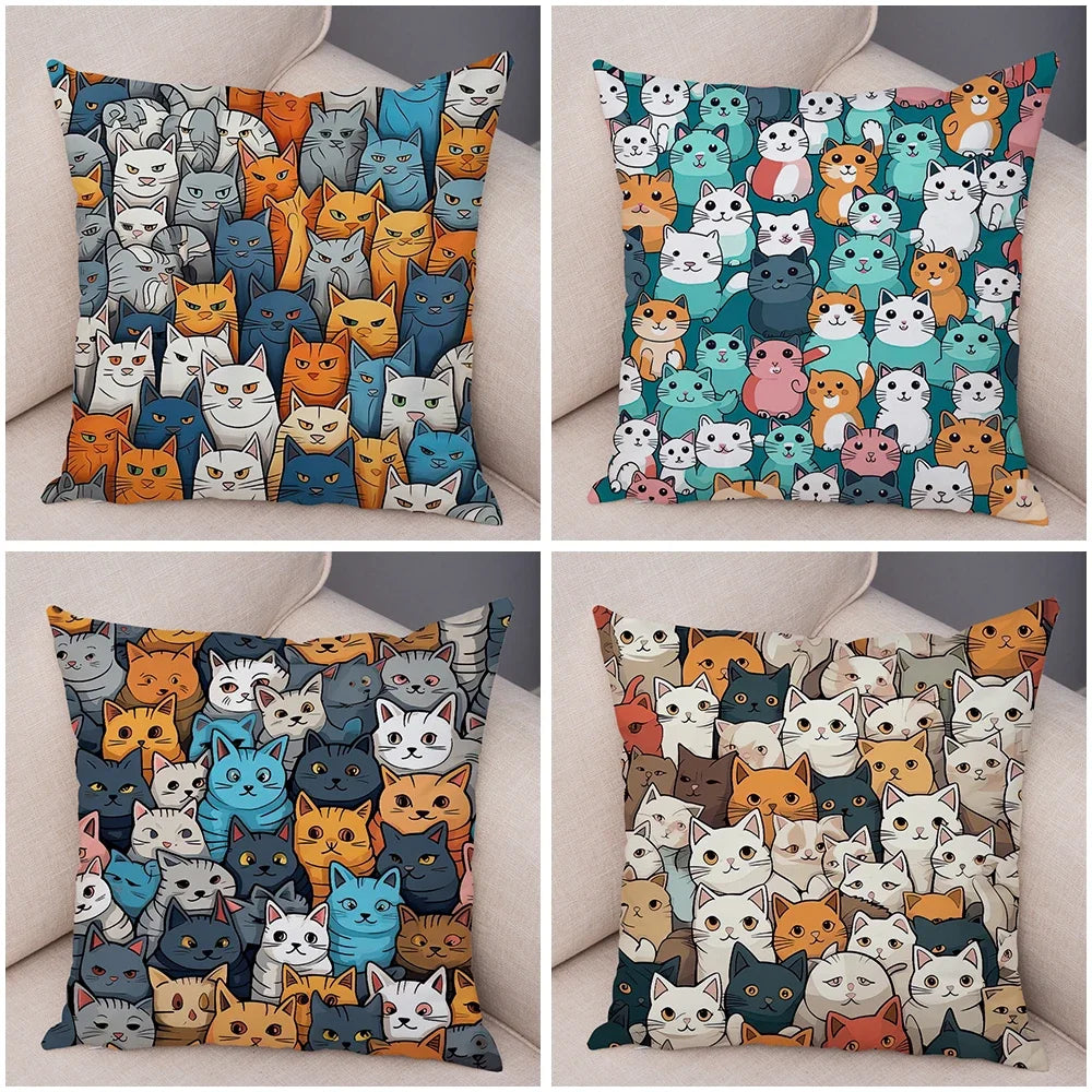 Cute Pet Hello Cat Cushion Cover Double Print Soft Plush Pillowcase for Sofa Home Car Decor Cartoon Animal Pillows Case 45x45cm