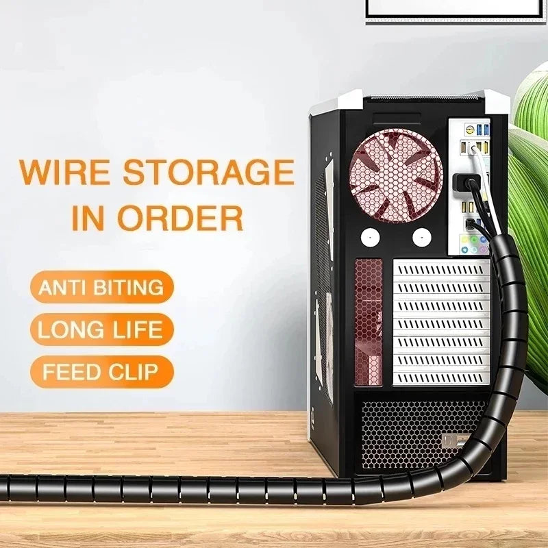 Cable Wire Protector Cable Organizer Flexible Spiral Protector Wire Desk Organizer Office Computer Cord Protective Tube Clip