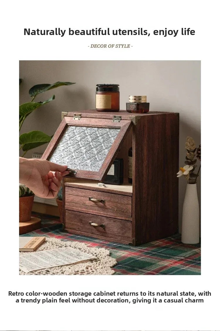 Multifunctional Wooden Desk Organizer with Drawers Desktop Storage Box for Home and Office Elegant Storage Solution for Sundries