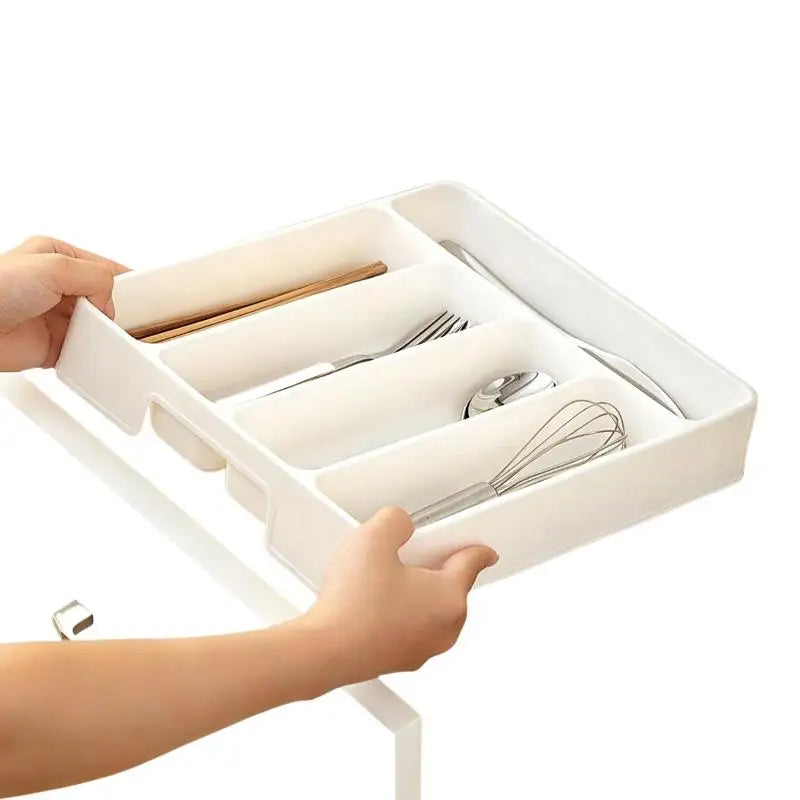 Flatware Organizer White Plastic Stackable Multi Compartments for Kitchen Drawer Pantry Cutlery Silverware Storage Holder