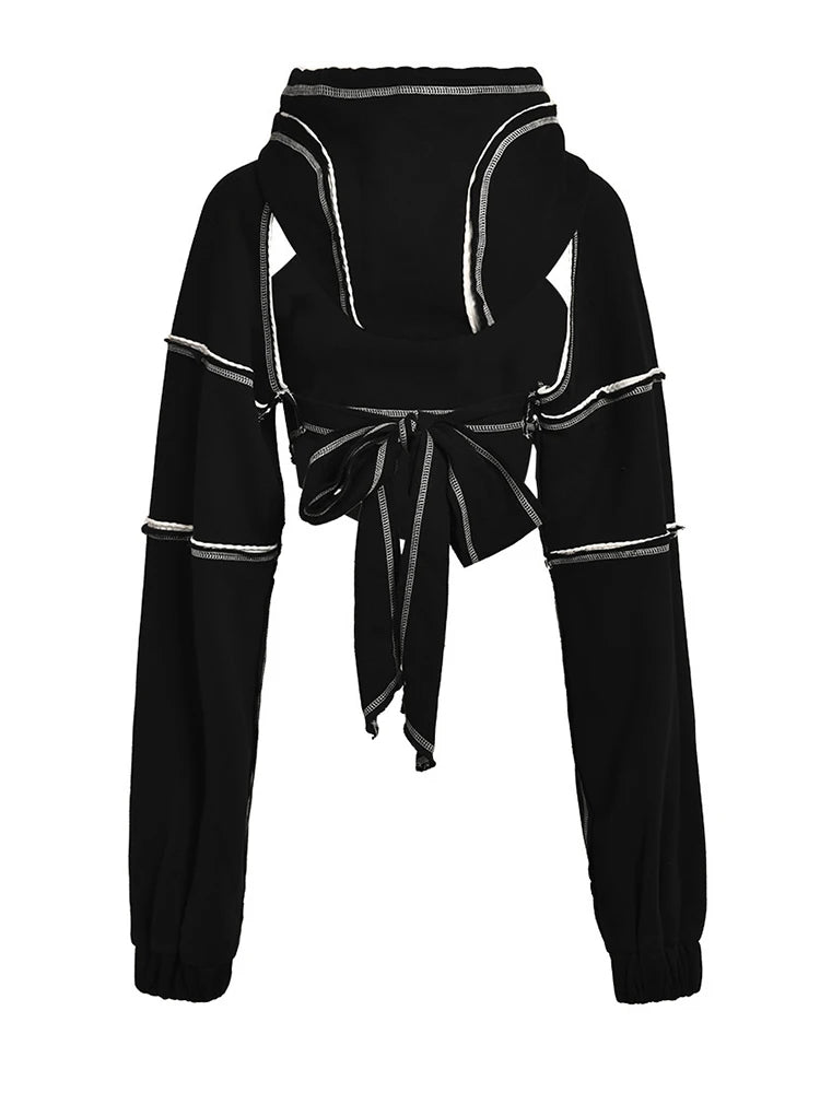 EAM Backless Cut-out Topstitched Bow Sweatshirt New Hooded Long Sleeve Women Big Size Fashion Spring Autumn 2026 1DF182001