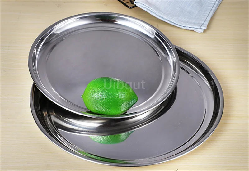 Thick Stainless Steel Plate round Large Disc Flat Bottom Shallow tray Extra Large Fish Head fruite meat Plate Restaurant Hotel