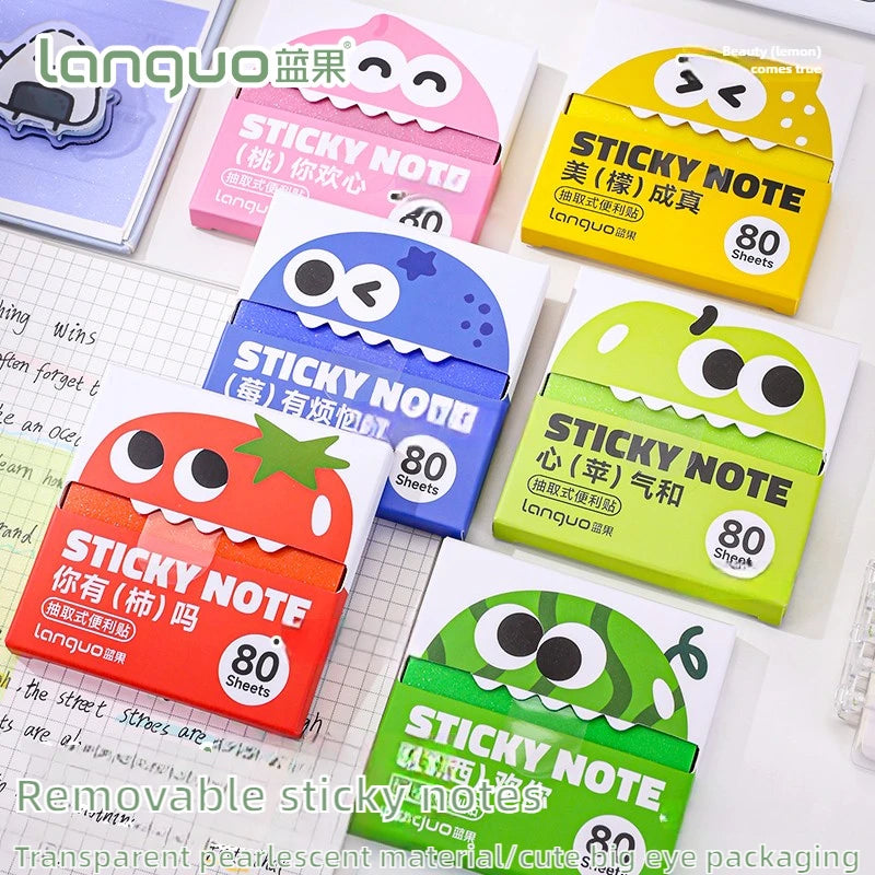LANGUO 80 Sheets/Box Pull-Type Sticky Note Pearlescent Transparent Paper Self-Adhesive Memo Pads for Office School Stationery