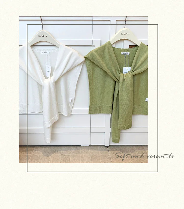 Korean Knitted Shawl Summer Fashionable Versatile Fake Collar Neck Guard Knotted Cape Shoulder Scarf Solid Color Scarve Women
