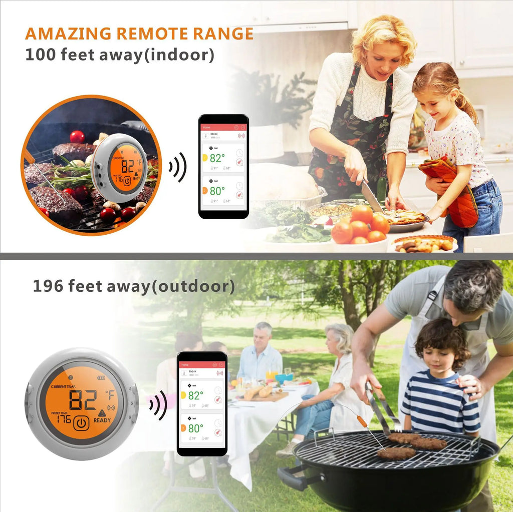 Wireless Bluetooth BBQ Thermometer For Meat Grill Barbecue Food Cooking Smoker Digital Thermometer Remote Range 100M  6 Probes