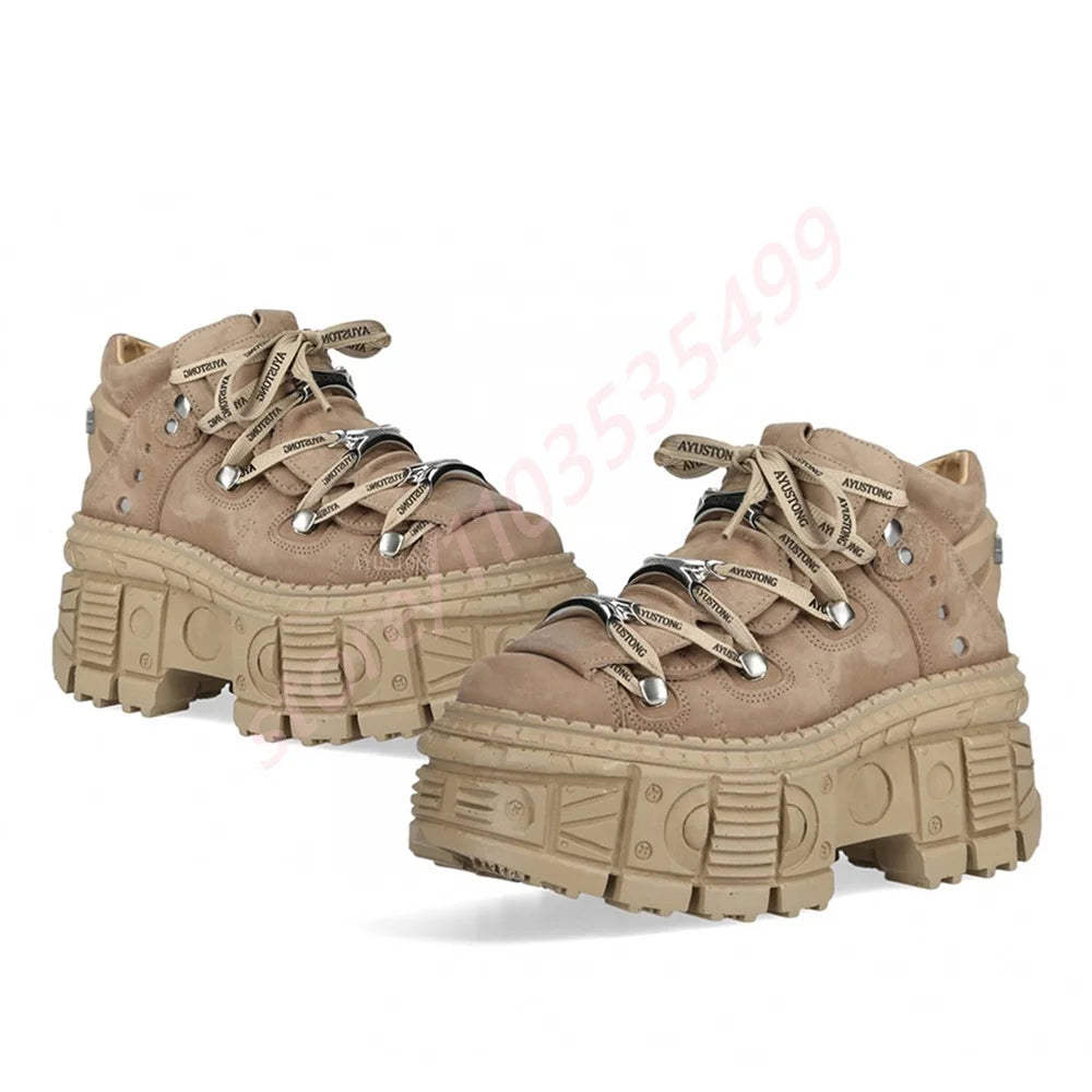Thick Sole Metal Rivet Y2K Motorcycle Boots Street Rock Punk Round