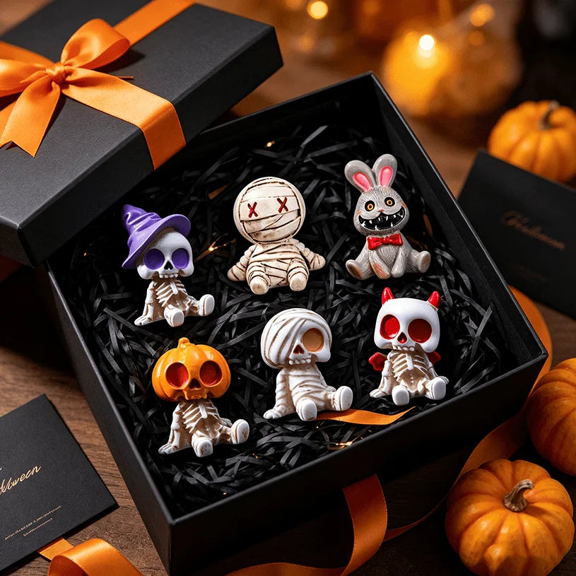 6pcs Halloween Resin Skeleton Mummy Figurines Mini Statues for DIY Micro Landscape Bonsai Car Desk Decor Gift for family