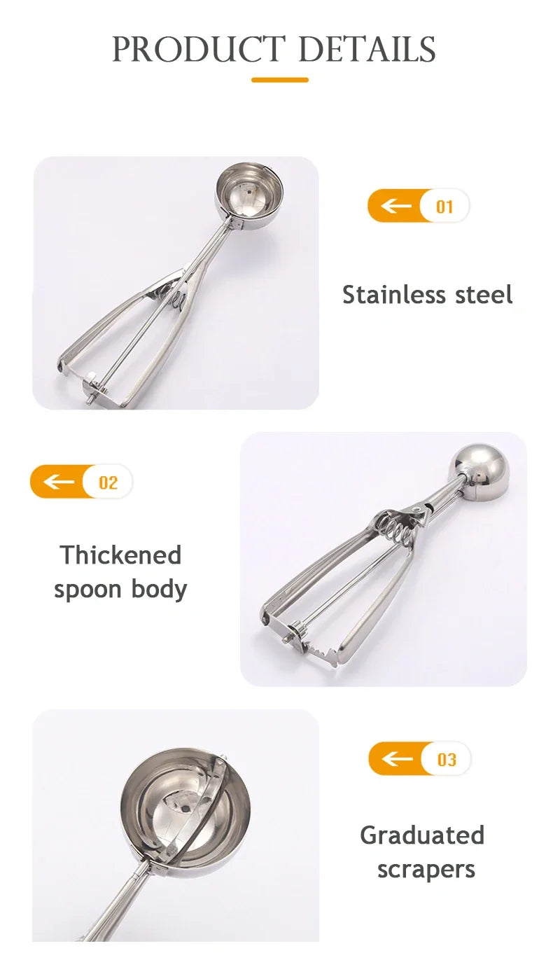 Stainless Steel Ice Cream Scoop Spring Handle Mash Potato Watermelon Ball Scoop Ice Cream Mold Home Kitchen Accessories Gadgets