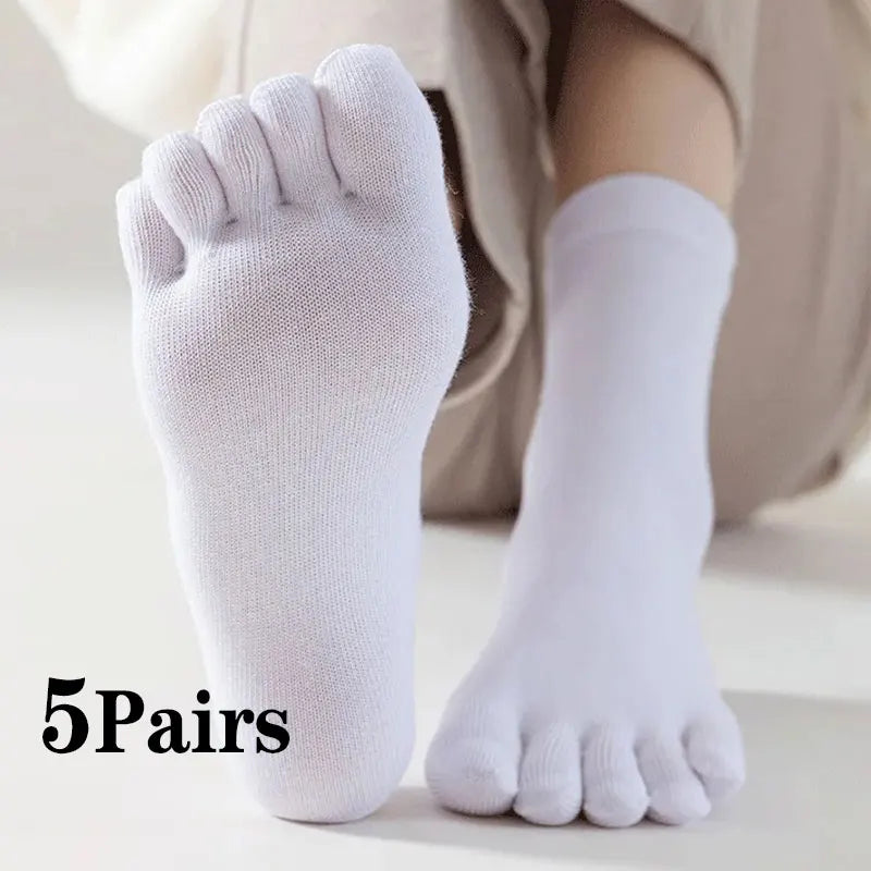 12/5/1pairs Five Finger Socks Pure color Sweat Absorbing Mid Tube Split Toe Socks Toes Socks Sports Tab Socks for Men and Women