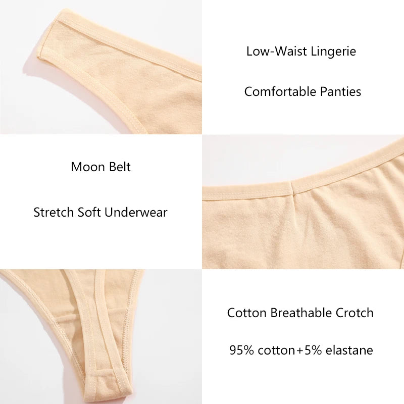 FINETOO 3Pcs Cotton Solid Thongs Women's Panties Sexy Low Waist Comfortable Underwear Female Breathable G-string Soft Lingerie