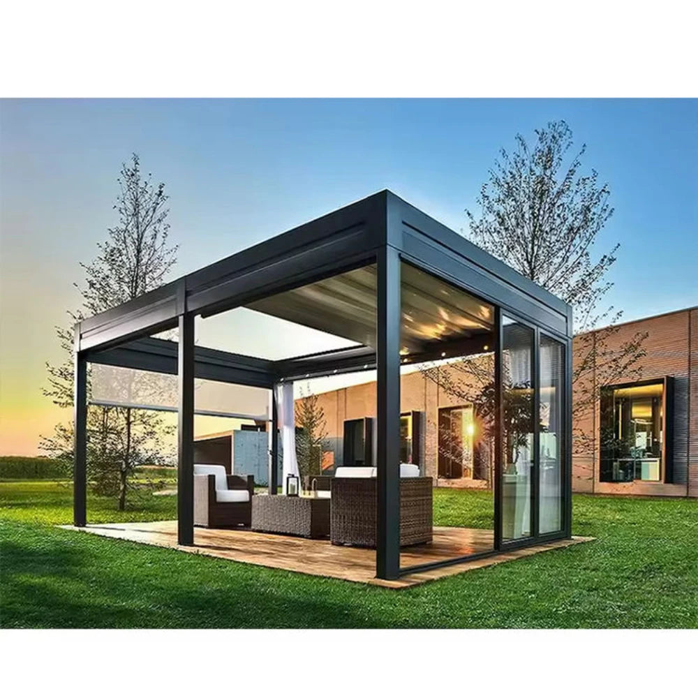 Outdoor Aluminum Pergola Gazebo – Adjustable Roof Pavilion for Garden or Terrace