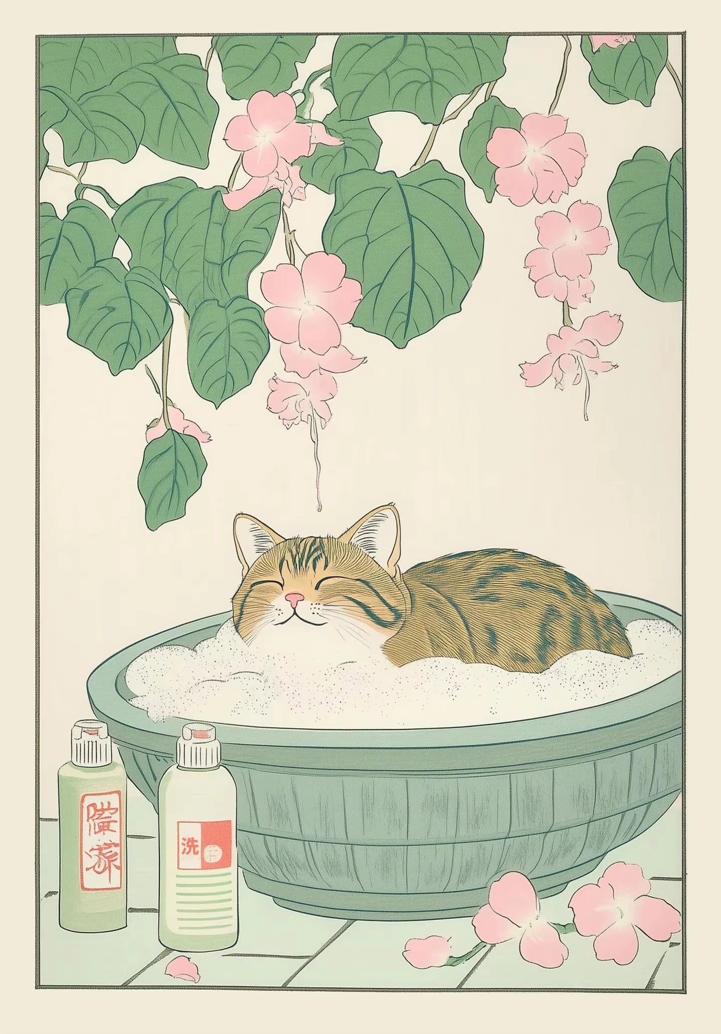 Cat in the Bathtub Japanese Vintage Classic Tiger Cat Wall Art Japanese Bathroom Toilet Poster Home Living Room Bedroom Decor