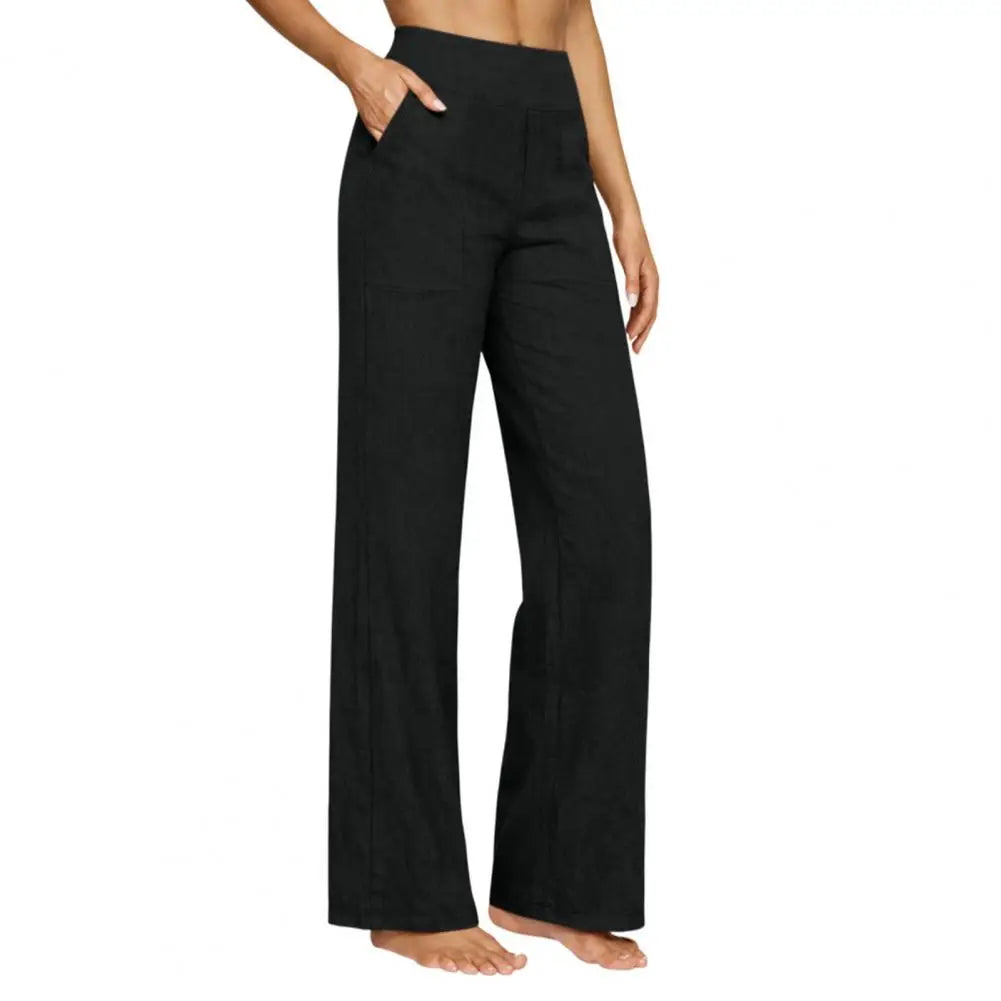 Elegant Women Pants Wide Leg High Rise Work Trousers with Side Pockets Pure Color Summer Pants Casual Business Office Wear