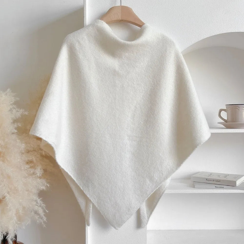 Casual Solid Color Knitted Shawl Thickened Soft Triangle Scarf Winter Warm Neck Wrap Wool Blended Shawl