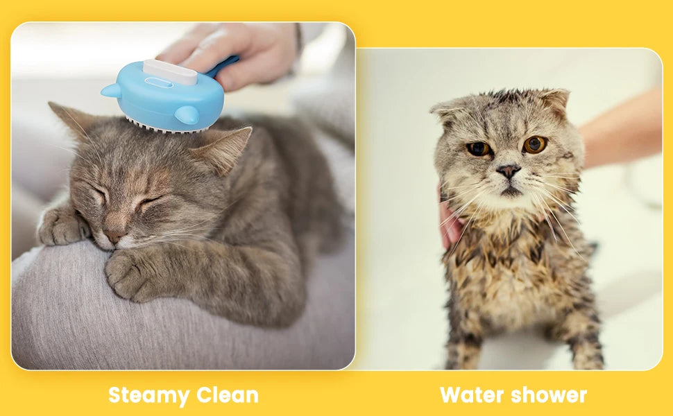 Cat Steam Brush 3 in 1 Pet Hair Grooming Tool Supply for Shedding With Soft Silicone Bristle Release Button for Short Hair Cats