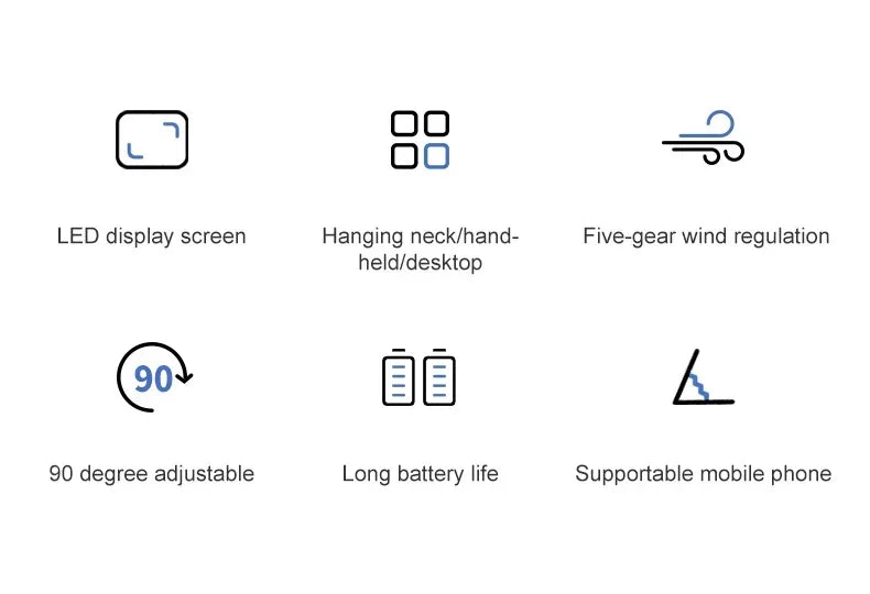 Portable Neck Fan with LED Display & Phone Stand – 1800mAh Rechargeable