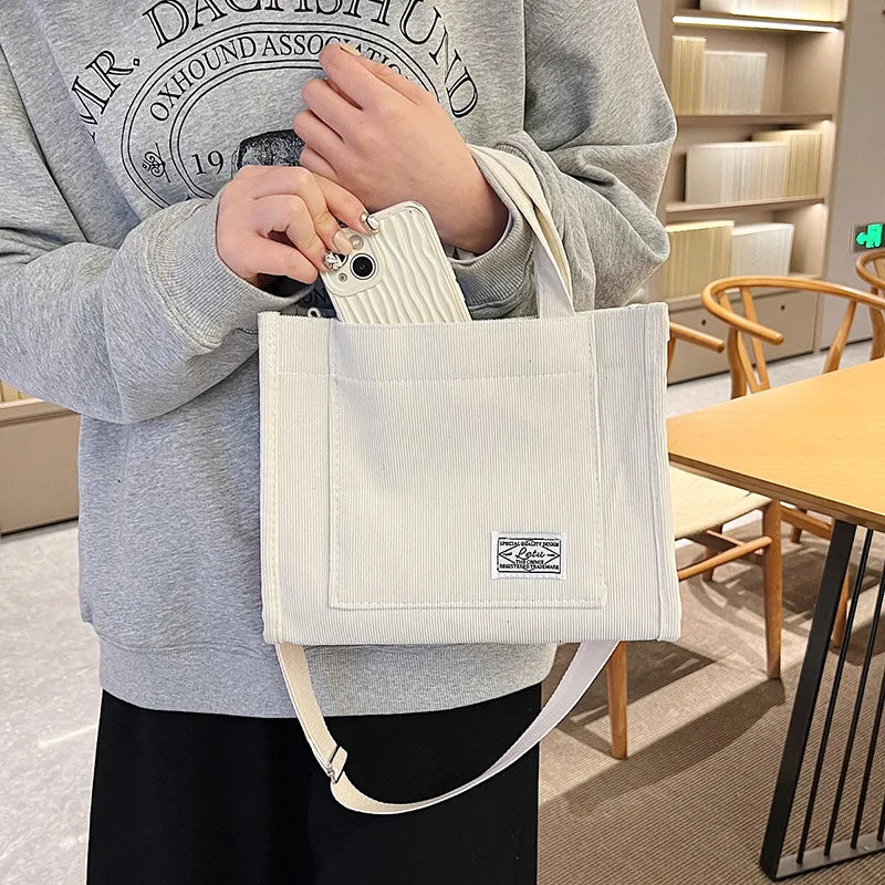 Corduroy Crossbody Tote Bag
