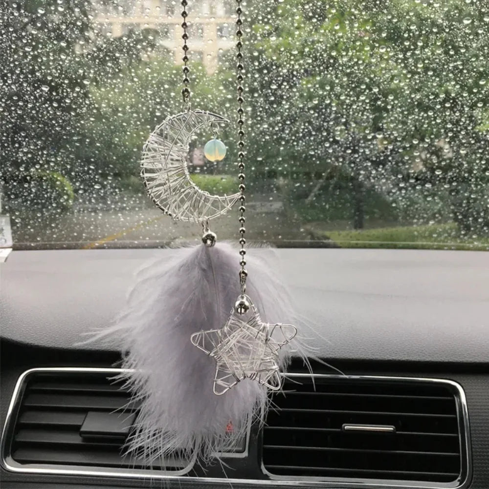 Feather Mirror Car Pendant for Girls Lucky Ornament Hanging Charm Home Decor Car Interior Accessories