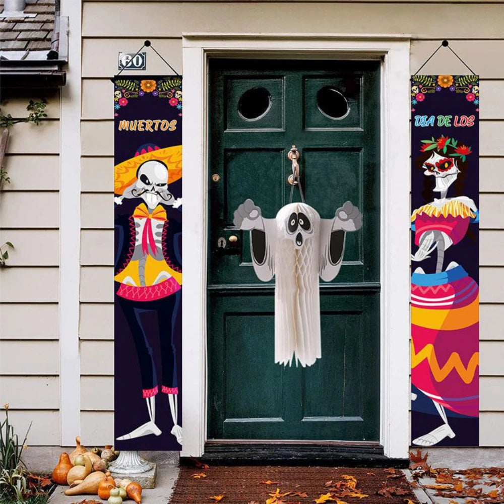 Halloween Decorative Props Mexican Day of the Dead flag Hanging Outdoors Hanging Porch Sign Halloween Welcome Signs Home Decor