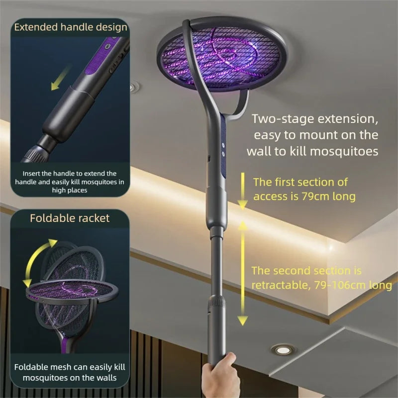 Rotating Head Electric Fly Swatter USB Rechargeable Mosquito Killer Multi Functional Electronic Flyswatter Trap Lamp for Flies