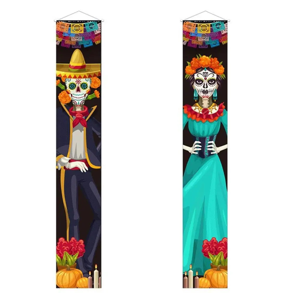 Halloween Decorative Props Mexican Day of the Dead flag Hanging Outdoors Hanging Porch Sign Halloween Welcome Signs Home Decor