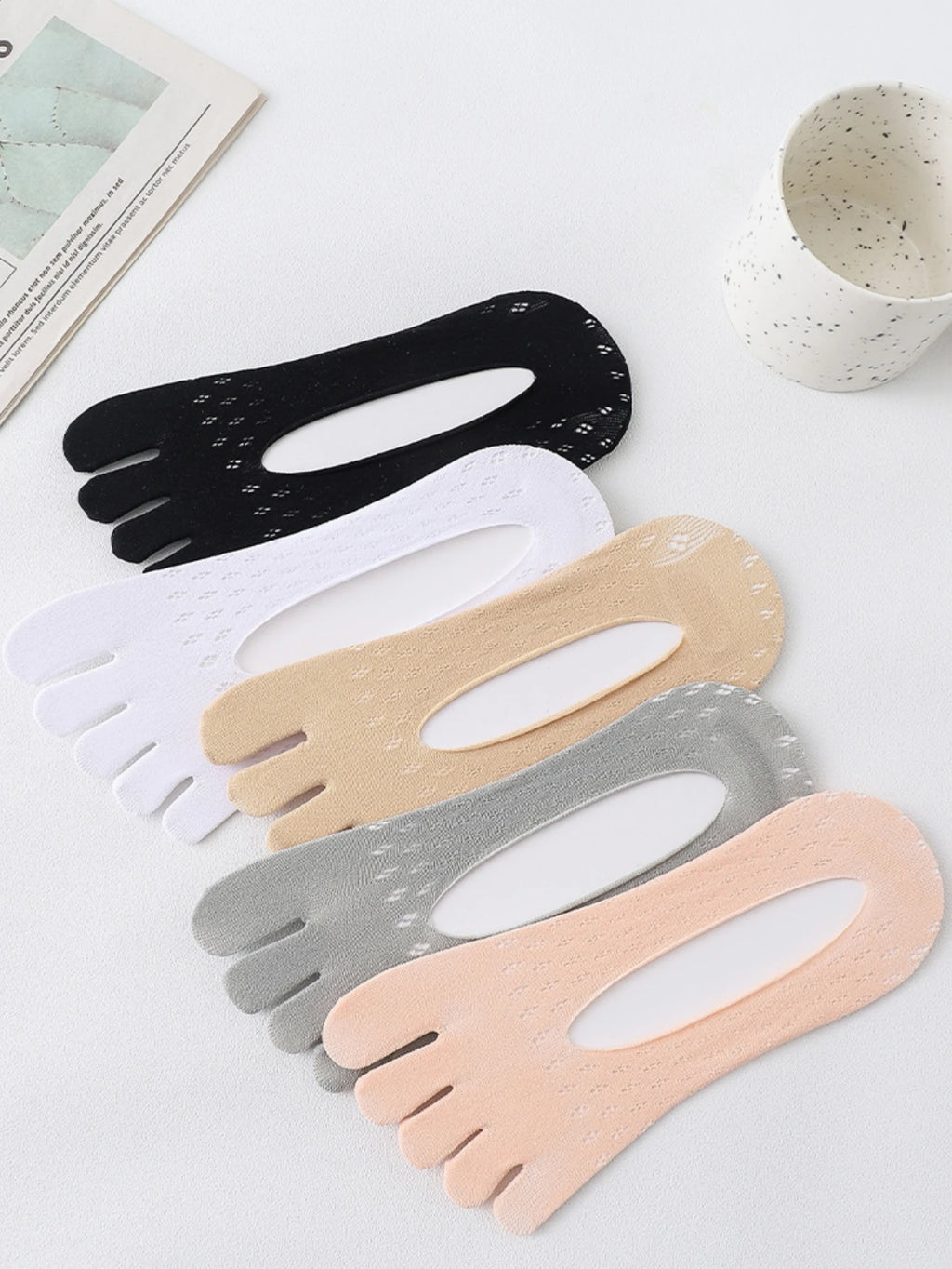Women's Toe Socks, No Show Invisible Socks, Silicone Non-Slip Ladies Boat Socks, Low Cut, Breathable, Sweat Absorbing, Summer Thin