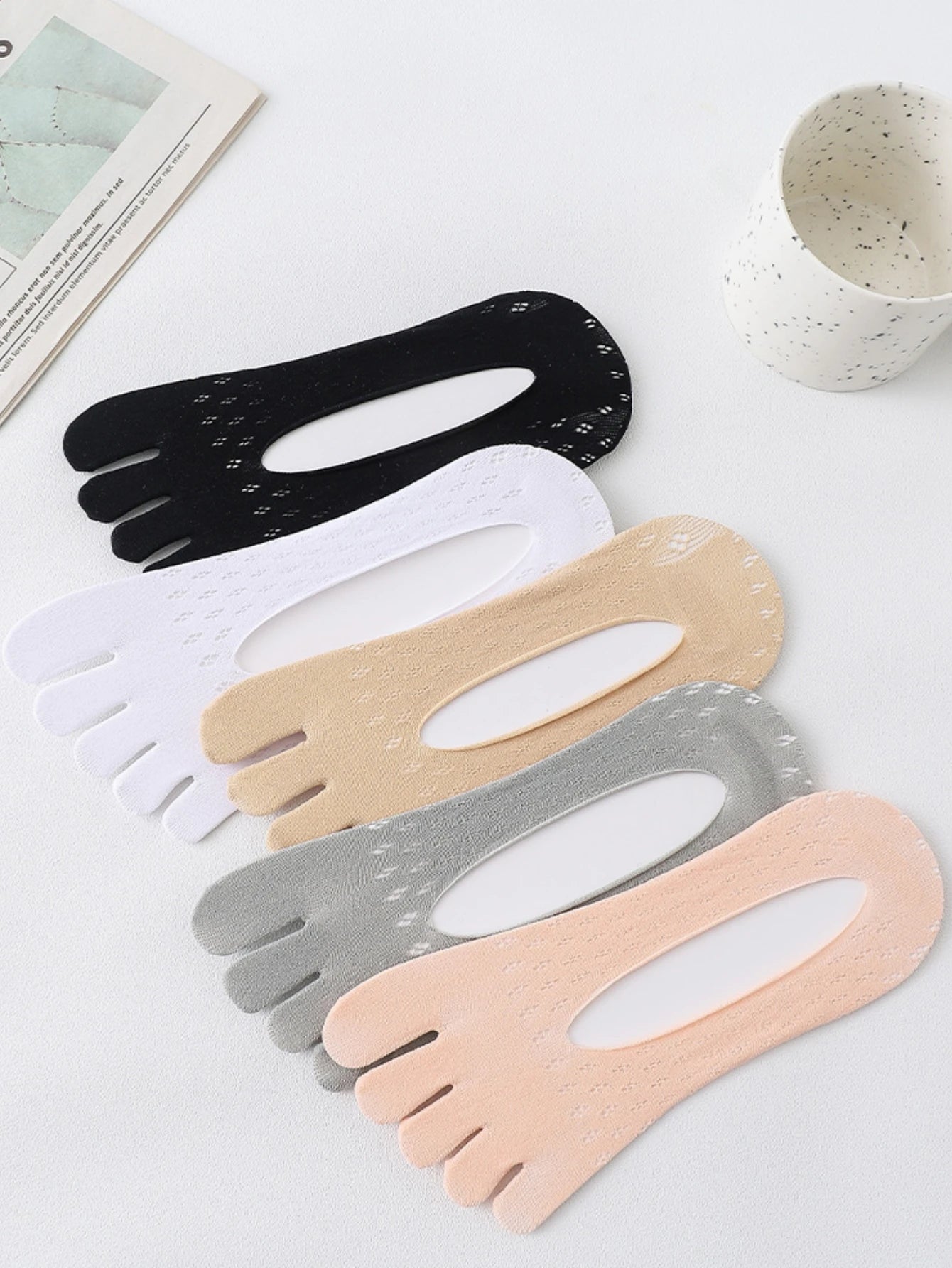Women's Toe Socks, No Show Invisible Socks, Silicone Non-Slip Ladies Boat Socks, Low Cut, Breathable, Sweat Absorbing, Summer Thin