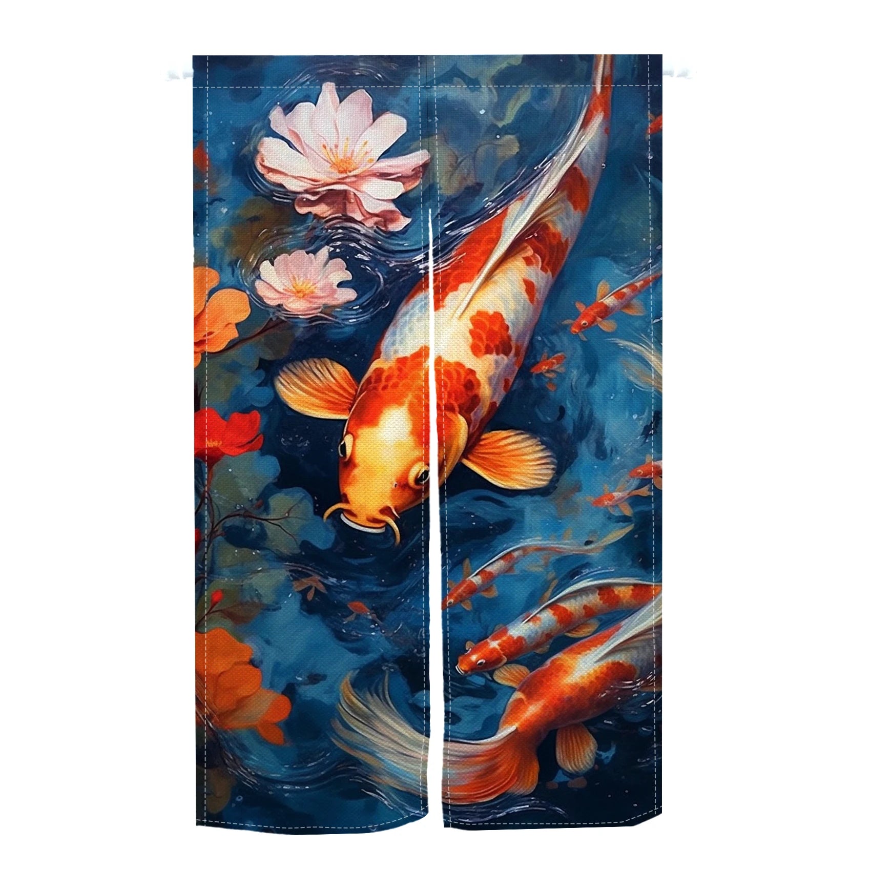 Japanese Koi Fish Door Curtain Fengshui Kitchen Bedroom Linen Doorway Curtain Entrance Hanging Half Curtain Partition Curtain