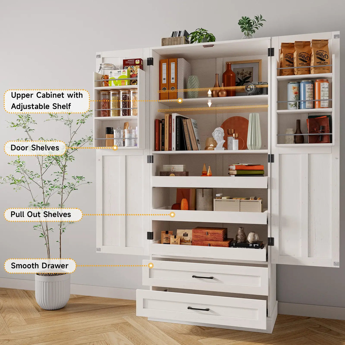 6 Door Kitchen Pantry Cabinet Pantry Storage Cabinet with Shelves