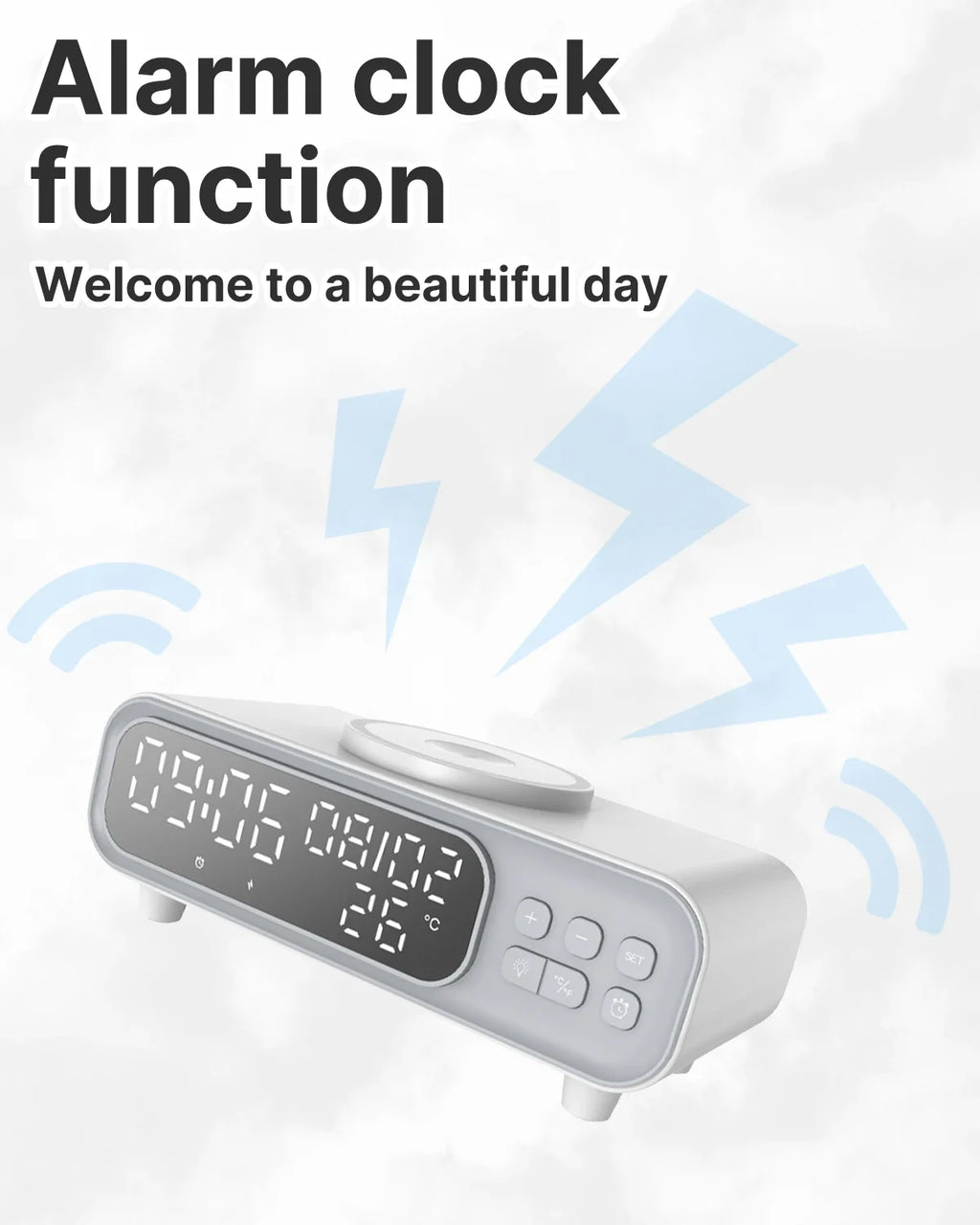 15W Wireless Charger Time Alarm Clock LED Night Light Thermometer Earphone Phone Chargers Fast Charging Dock Station For iPhone