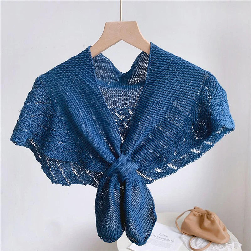 Winter Warmer Solid Color Blouse Cover Shoulder Korean Cape Fake Collars Knotted Scarf Thick Muffler Women Knitted Shawl Scarf