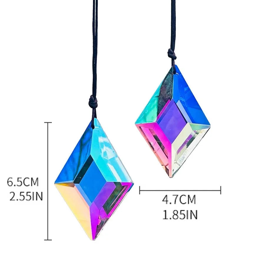 2 pcs Diamond Shaped Crystal Light Catching Prisms, Rainbow Maker for Window, Balcony, Kitchen, Garden Decoration