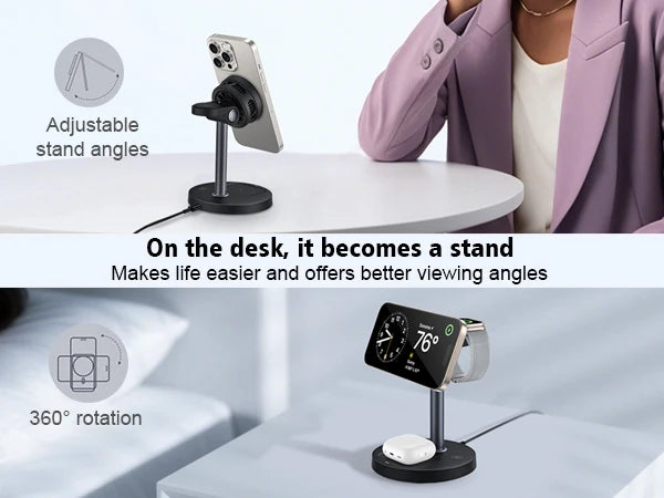3-in-1 Magnetic Wireless Charger Stand with TEC Semiconductor Cooling, 15W for iPhone 17 16 15 14 13 12, iWatch & for AirPods