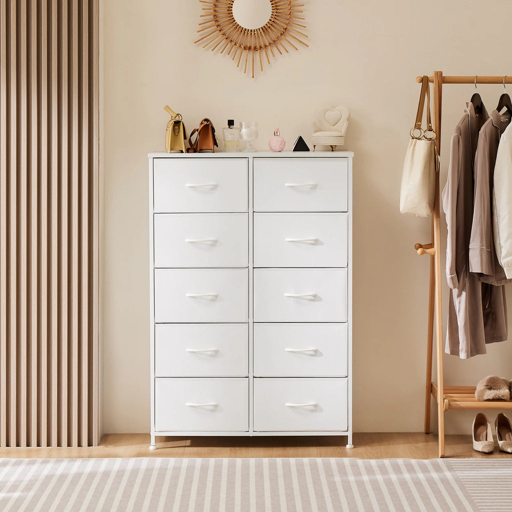 JHK Bedside Table For Bedroom With 10 Fabric Drawers