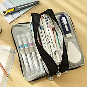 Kawaii Pencil Case Large Space Storage 3 Compartment Pouch Double Side Opened Student Stationery Desk Organizer School Supplies