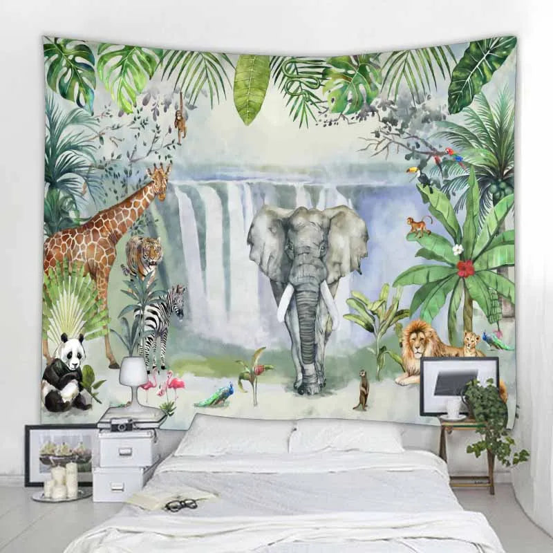 Aesthetic Home Decor Tapestry Beach Towel Yoga Mat Blanket Table Cloth Tapestry Tropical Jungle Animals Wall Hanging Tapestry