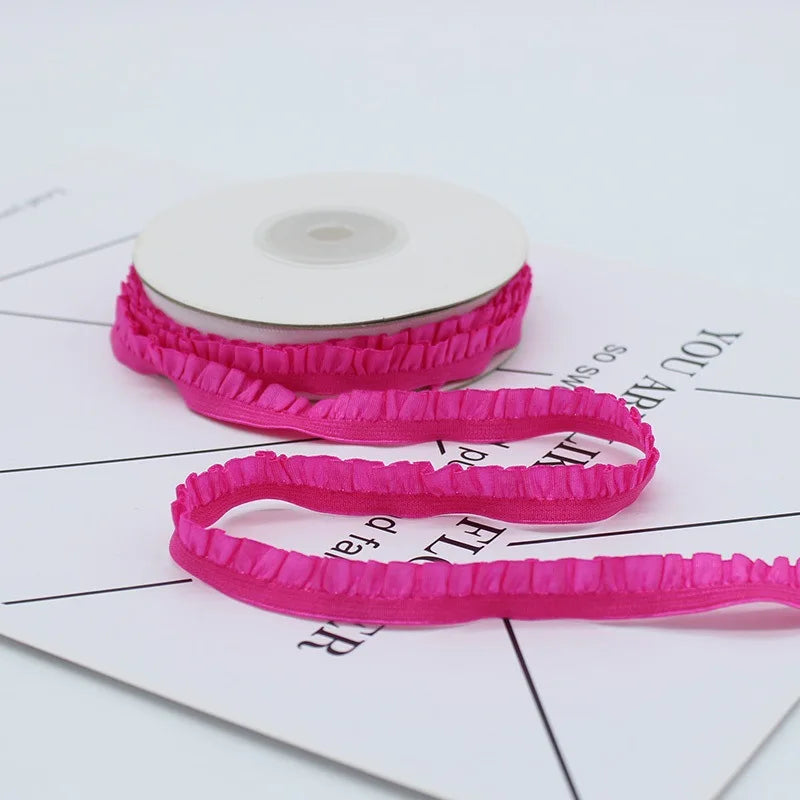 5yards 10mm Lace Elastic Ribbon Nylon Ruffled Pleated Elastic Band For Bra Waist Band Garment Lace Trim DIY Sewing Accessories