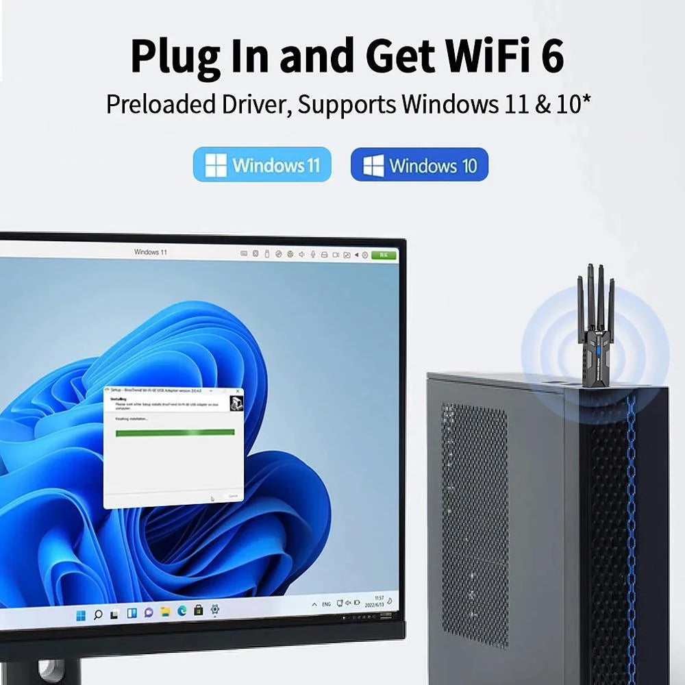 WiFi 6 USB Adapter 1800Mbps Dual Band 5GHz 2.4GHz
