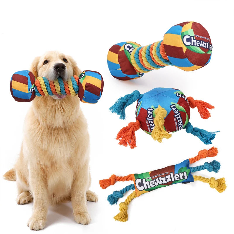 Pet Dog Rainbow Twist Candy Toy Dog Molar Teeth Resistant Bite Making Sound Pet Supplies candy for small, medium and large dogs