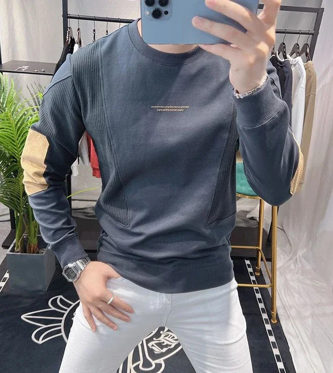 Slim Fit Black Hoodieless Sweatshirt for Men Round Neck Pullover White Male Clothes Crewneck Emo High Quality S Luxury Cheap Top