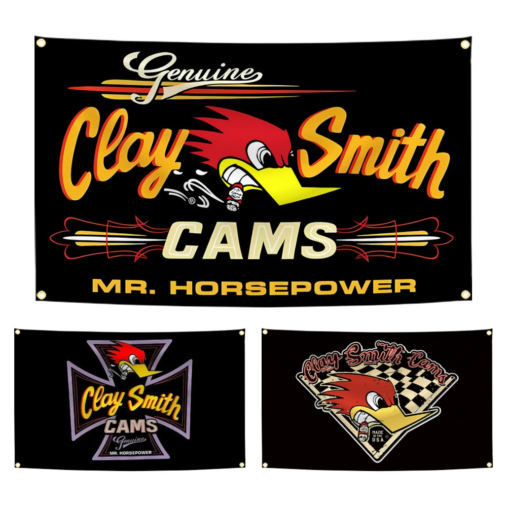 90x150cm Mr.Horsepower Clay Smith Cams Flag Tapestry Polyester Digital Printing Banner for Garage Wall Art Out Door Decoration