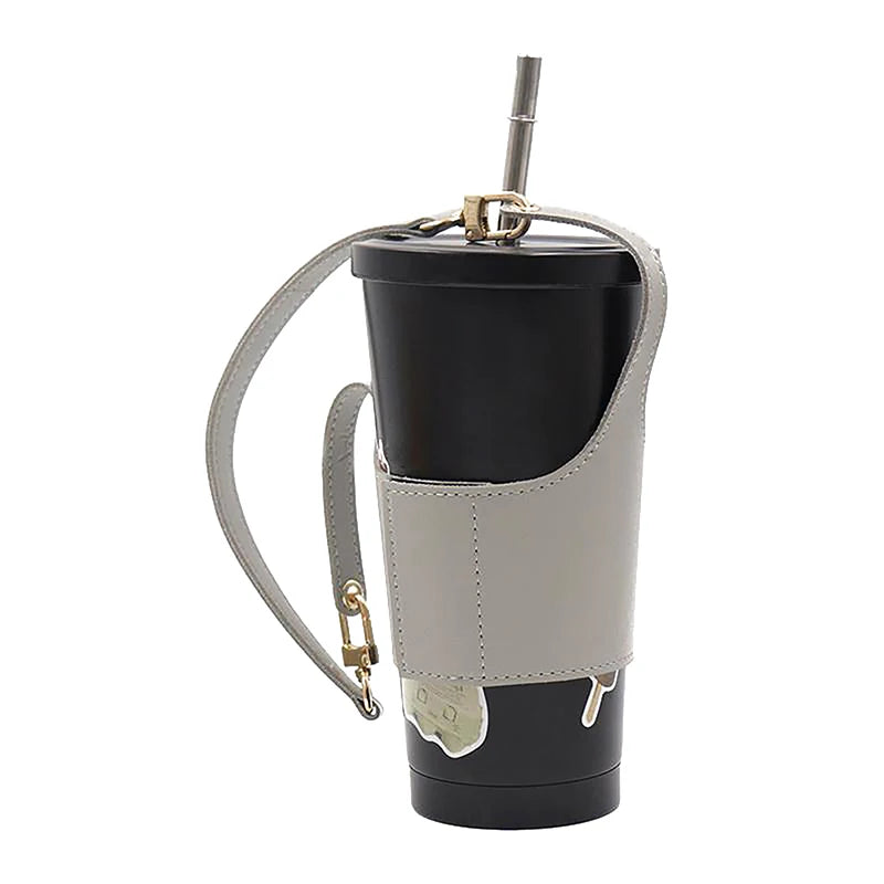 Portable Leather Cup Cover Pouch Water Bottle Sleeve Bag Leather Carrying Strap Insulating Cups Milk Tea Coffee Cups Accessories