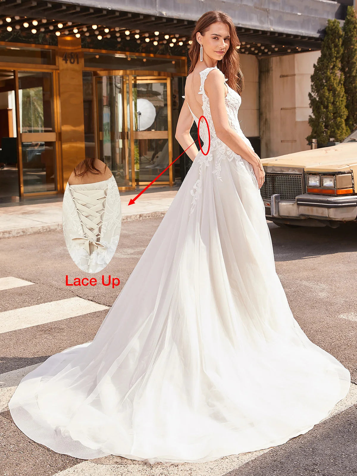 Luxury Cup Sleeves Lace Wedding Dresses Long Illusion Top Ball