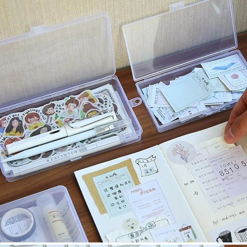 1Pcs New Stationery Holder Sticker Plastic Storage Box Manual Account Container Tool Case Mini Transparent Office Desk Organizer