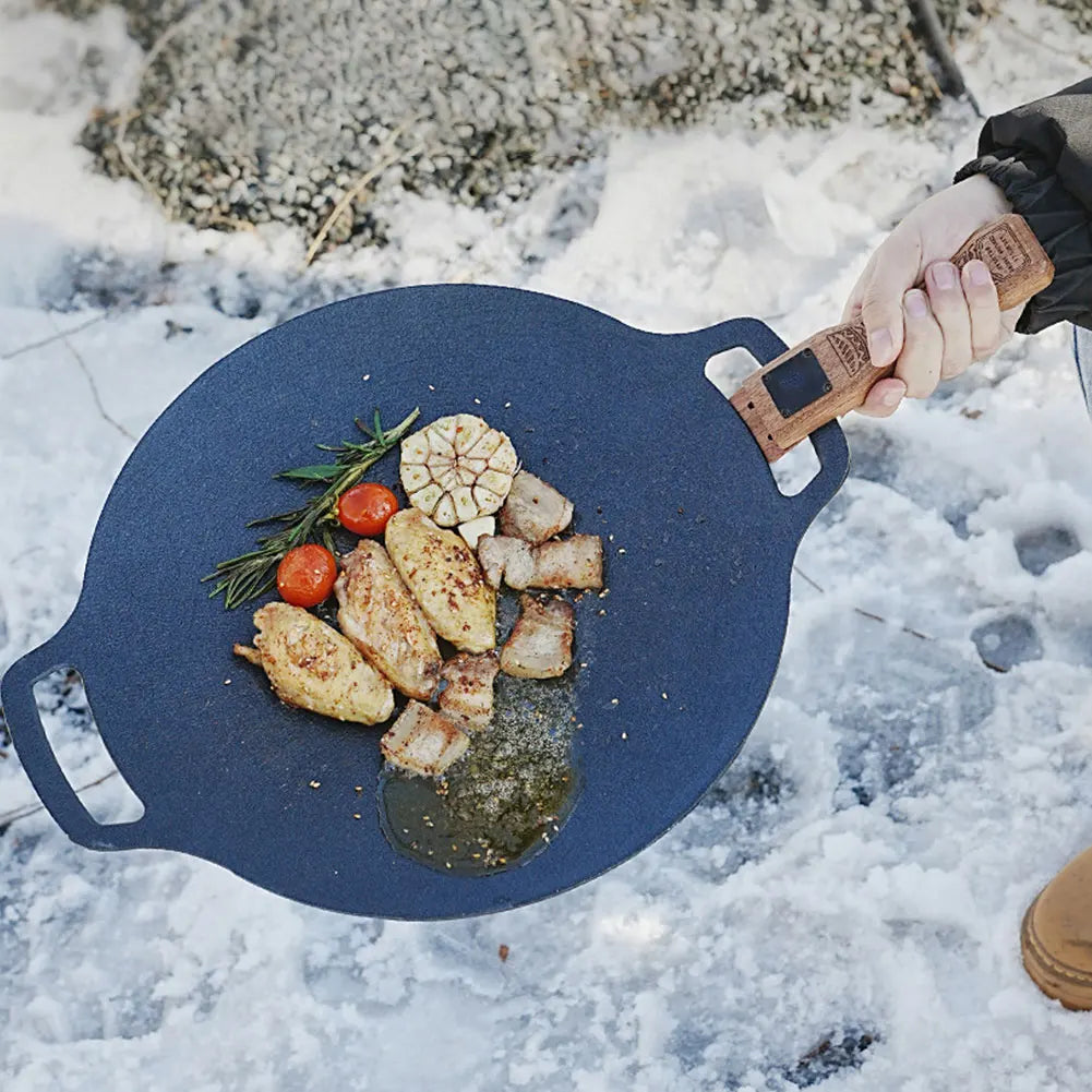 Outdoor Grill Pan Handle Anti Scald Solid Wooden BBQ Handle Bayonet Adjustable Heat Resistant Insulated Grip Replacement